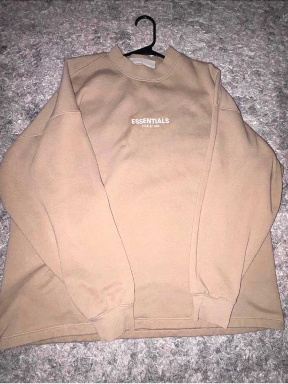 ESSENTIALS Men's Tan Crewneck Sweatshirt with White Logo